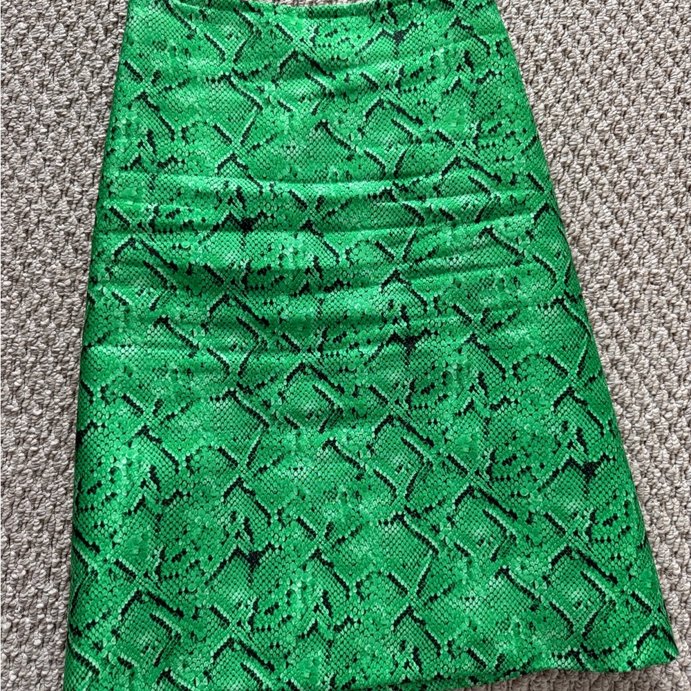 MSGM Vibrant Green Snake Print Midi Skirt